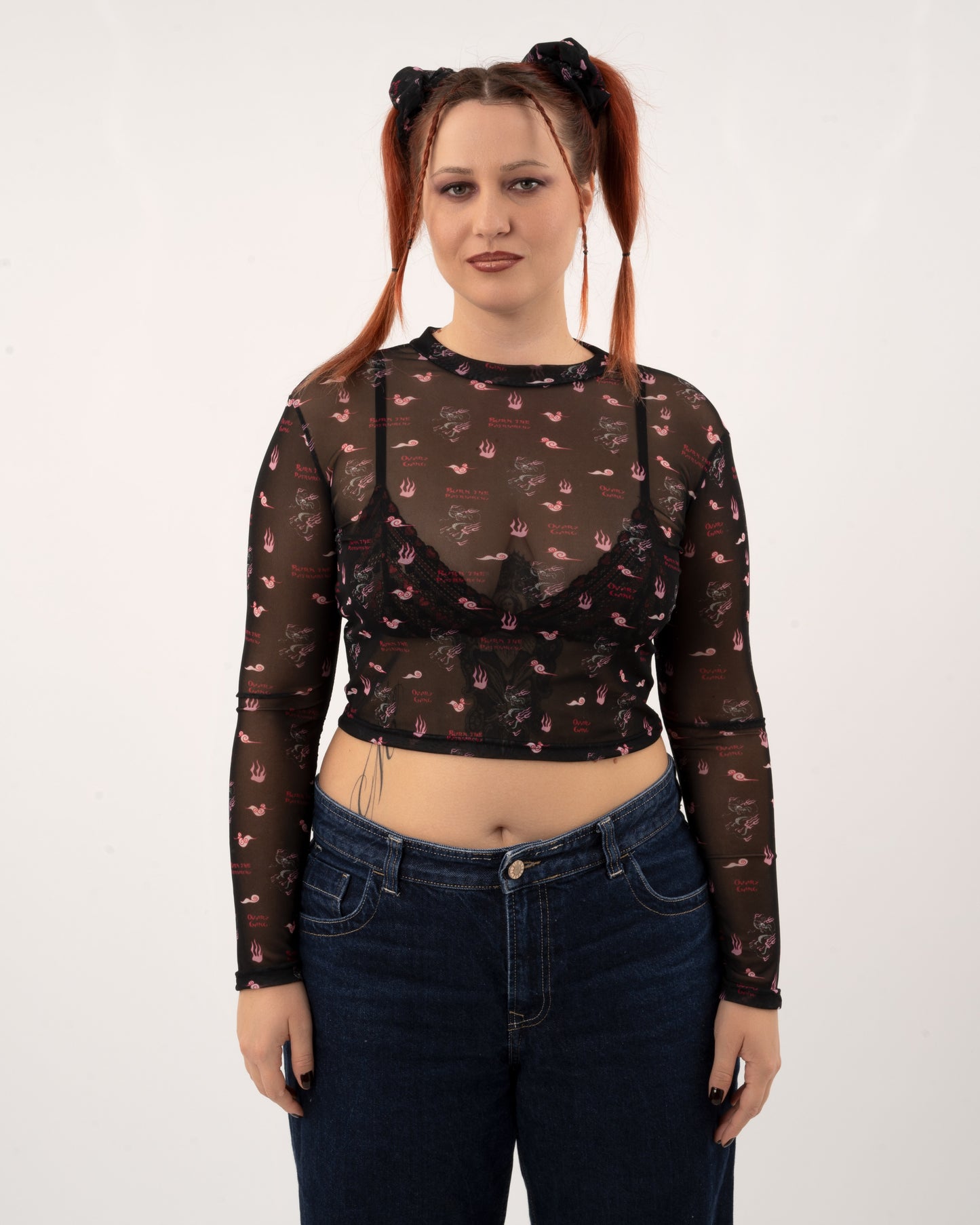 Dragon Print - Black Mesh Top