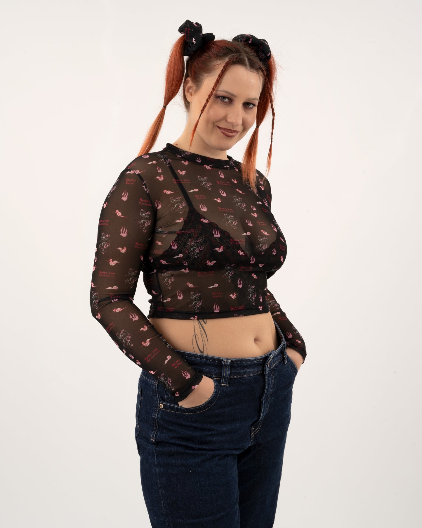 Dragon Print - Black Mesh Top