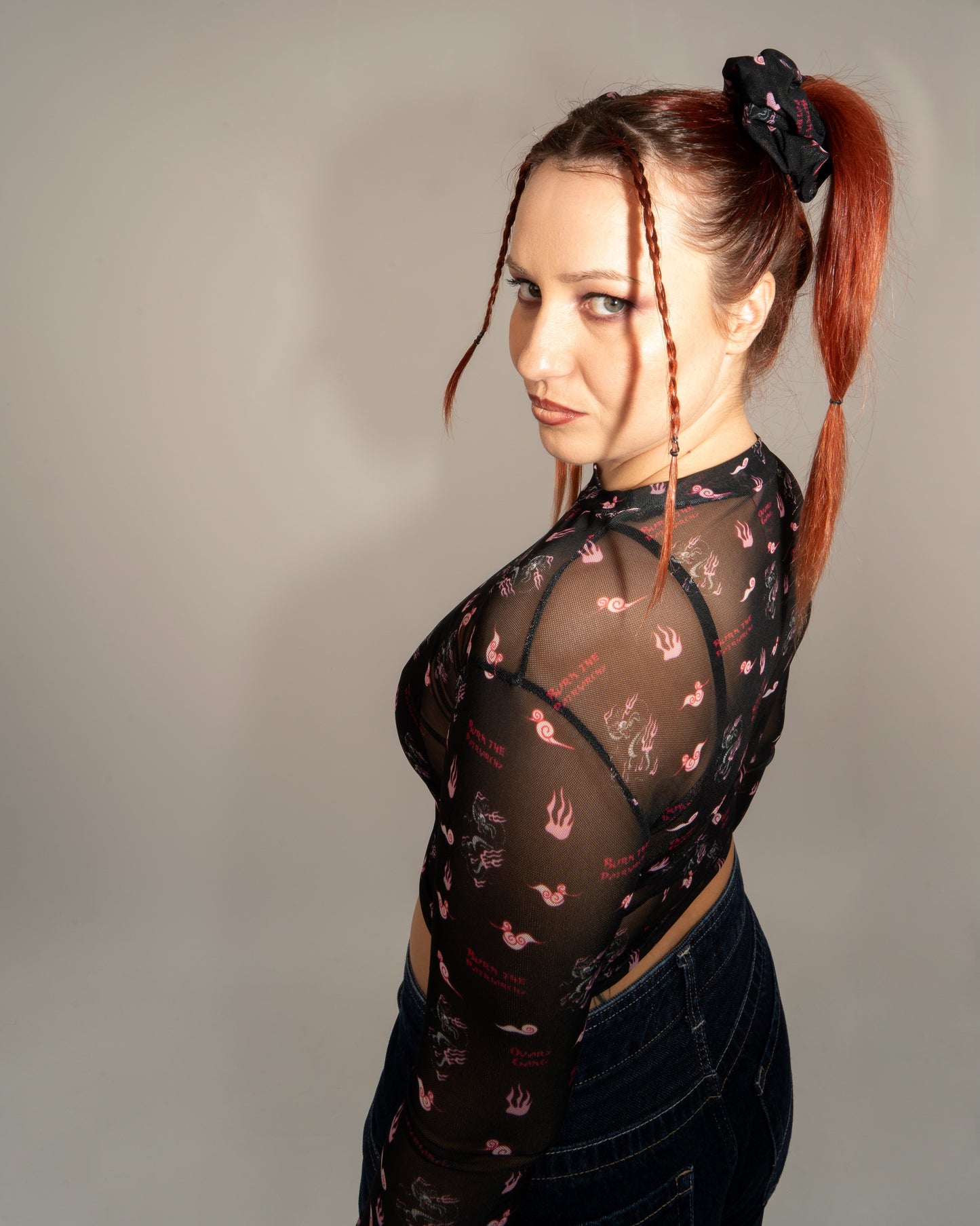 Dragon Print - Black Mesh Top