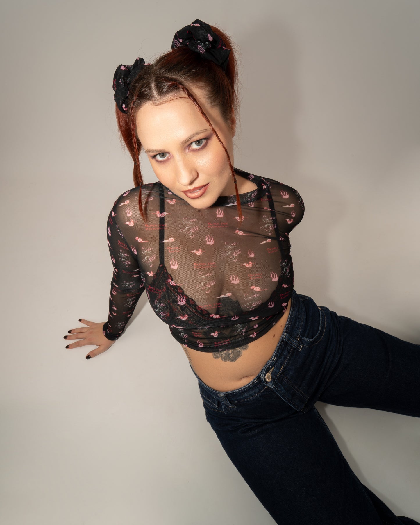 Dragon Print - Black Mesh Top