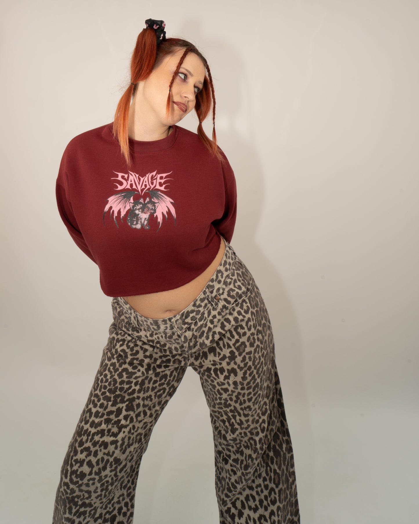 Savage Kitties - Bordeaux Crop Hoodie