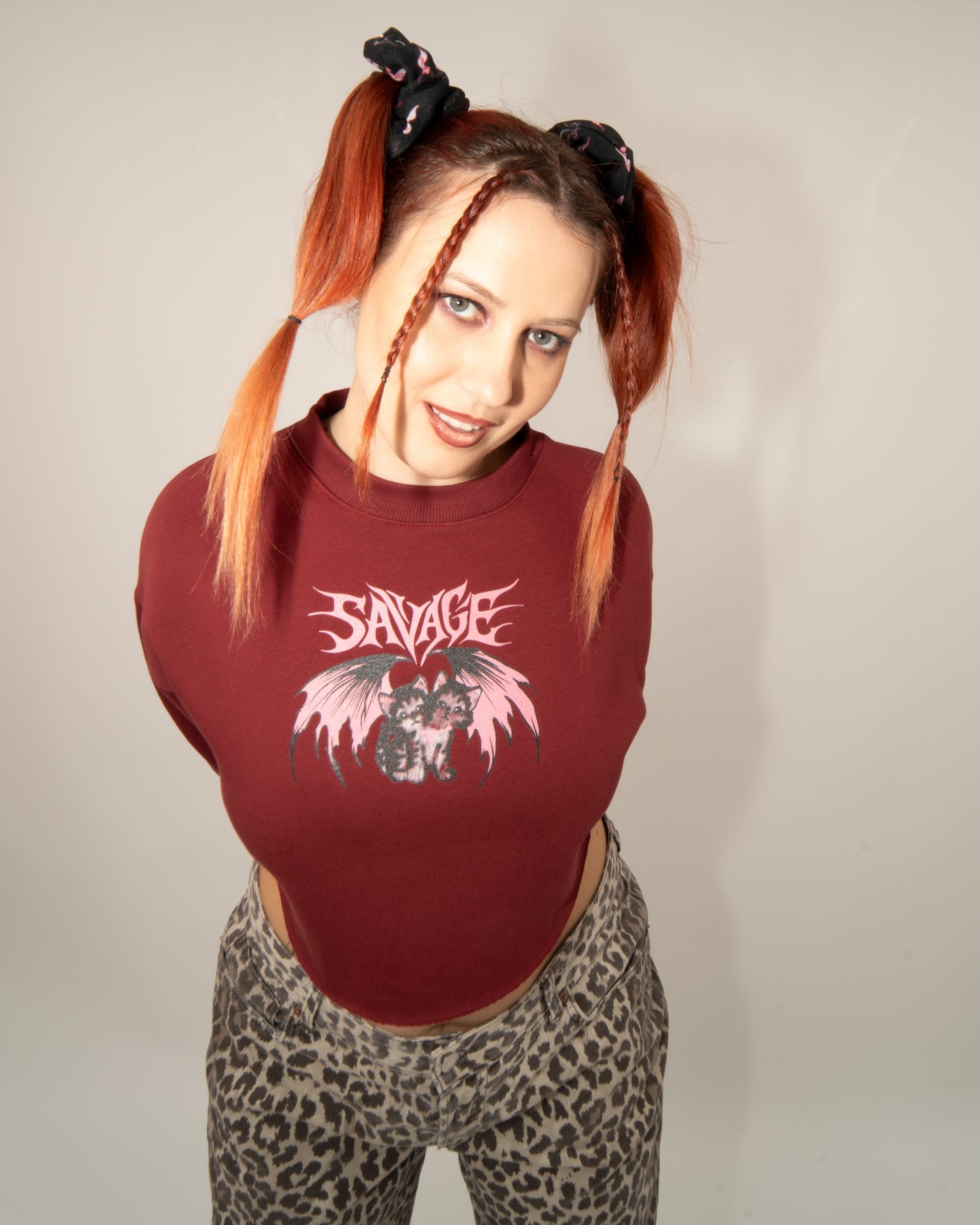Savage Kitties - Bordeaux Crop Hoodie