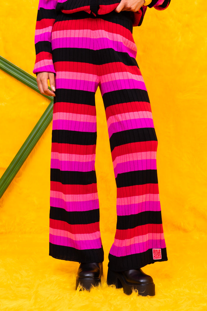 Sara Knitted Pants Multi Colored Black Stripes Πλεκτό Παντελόνι Petit Boutik