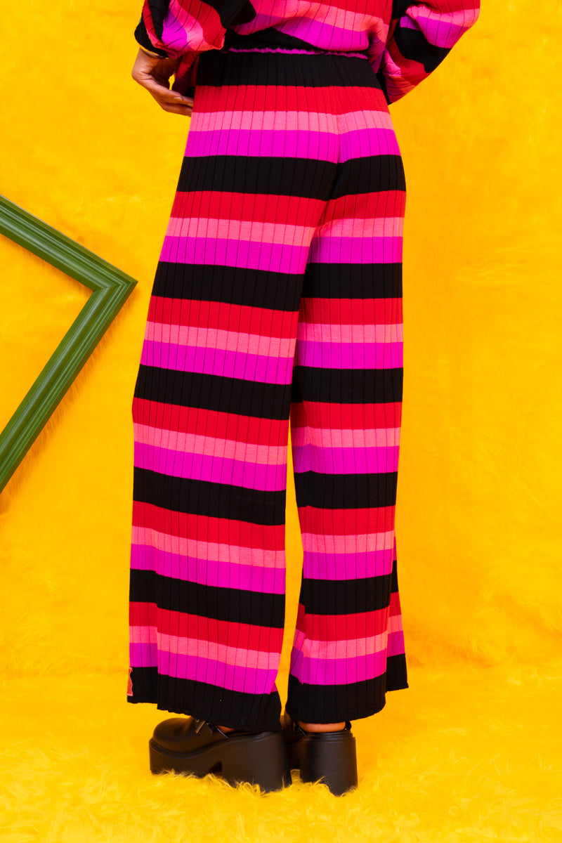 Sara Knitted Pants Multi Colored Black Stripes Πλεκτό Παντελόνι Petit Boutik