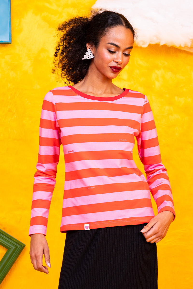 Monica Blouse Red and Pink Stripes Μακρυμάνικο Μπλουζάκι Petit Boutik