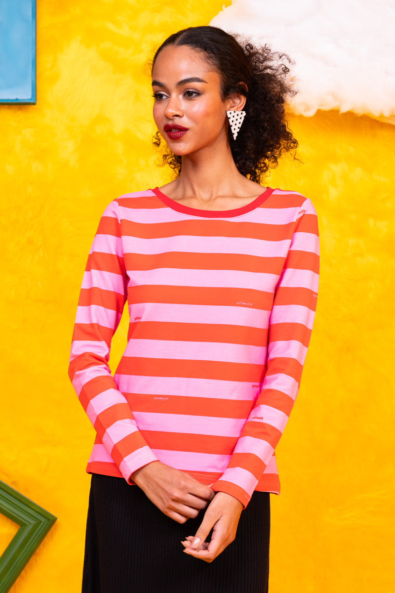 Monica Blouse Red and Pink Stripes Μακρυμάνικο Μπλουζάκι Petit Boutik