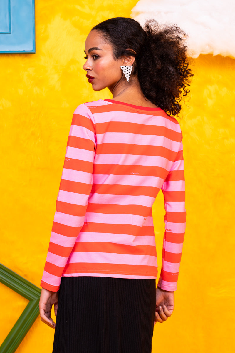 Monica Blouse Red and Pink Stripes Μακρυμάνικο Μπλουζάκι Petit Boutik