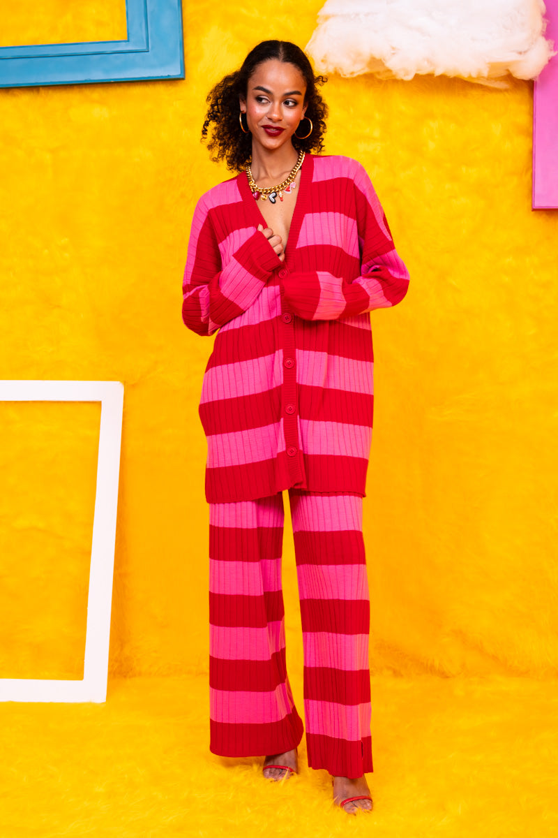 Claire Knitted Cardigan Pink Red Stripes Πλεκτή Ζακέτα Petit Boutik