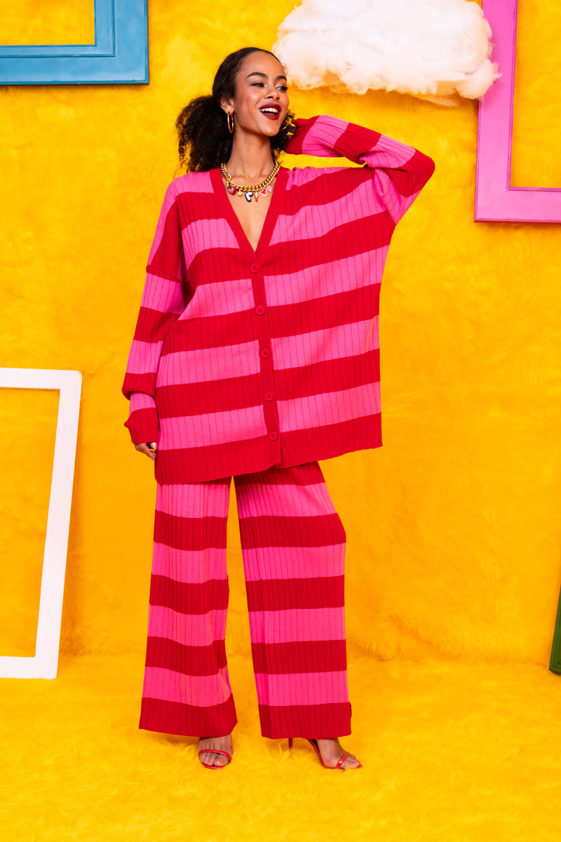 Claire Knitted Cardigan Pink Red Stripes Πλεκτή Ζακέτα Petit Boutik