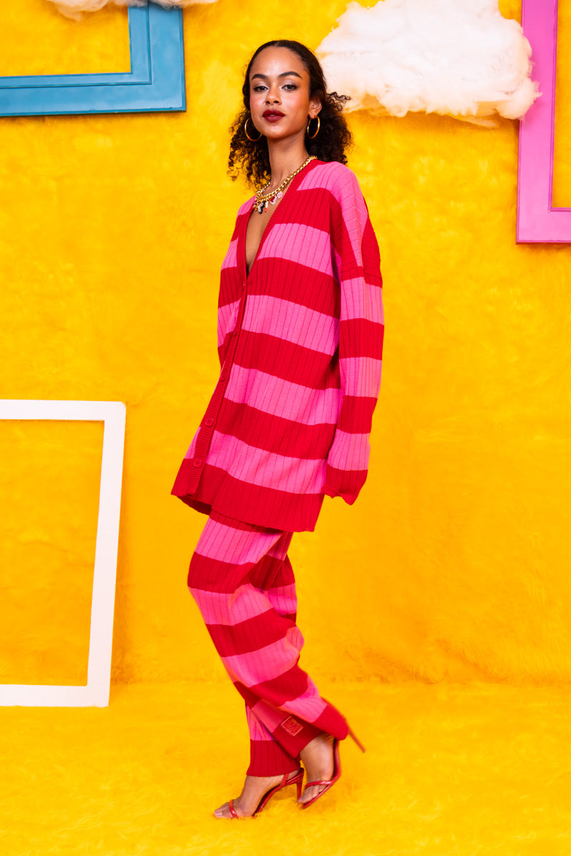 Claire Knitted Cardigan Pink Red Stripes Πλεκτή Ζακέτα Petit Boutik