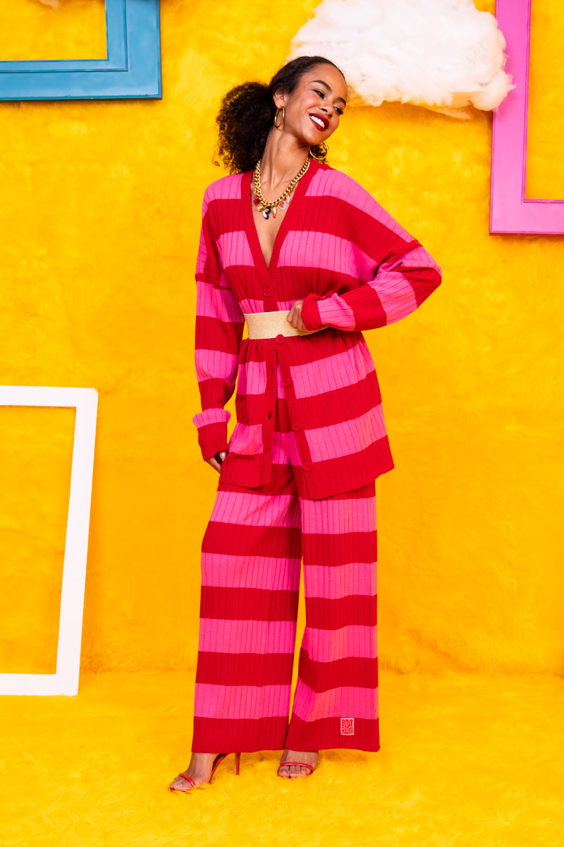 Claire Knitted Cardigan Pink Red Stripes Πλεκτή Ζακέτα Petit Boutik