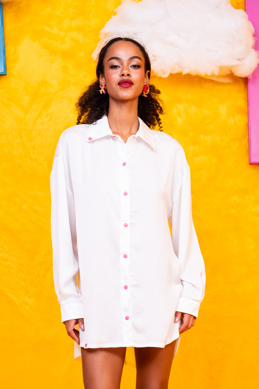 Konnie Shirt White Σατέν Πουκάμισο Με Κέντημα Petit Boutik