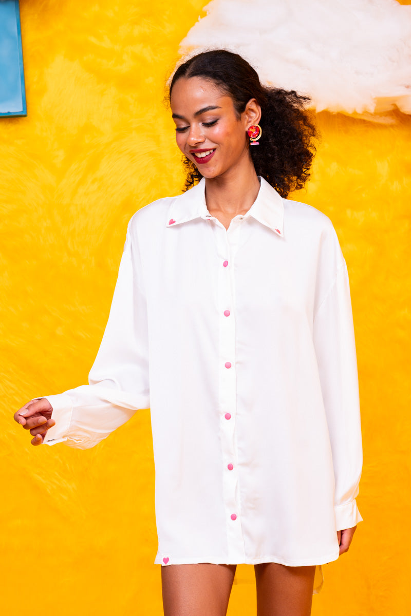 Konnie Shirt White Σατέν Πουκάμισο Με Κέντημα Petit Boutik
