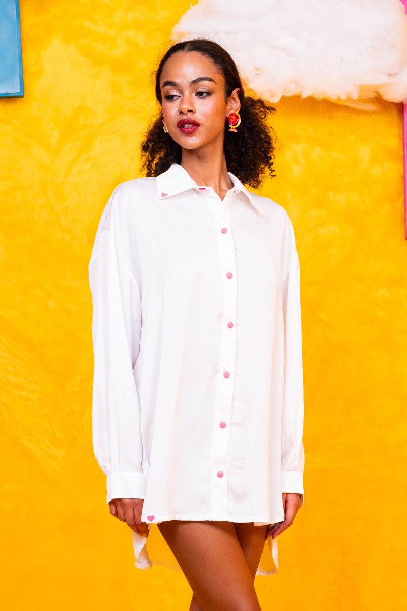 Konnie Shirt White Σατέν Πουκάμισο Με Κέντημα Petit Boutik