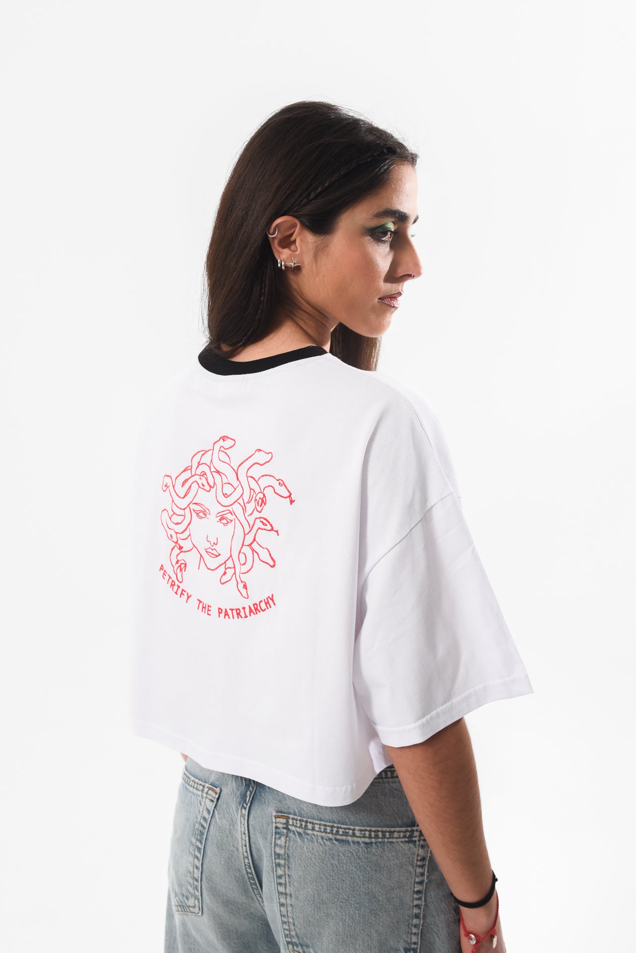 Petrify the Patriarchy - White Crop Tshirt