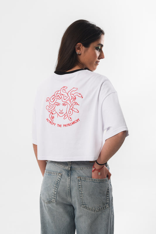 Petrify the Patriarchy - White Crop Tshirt