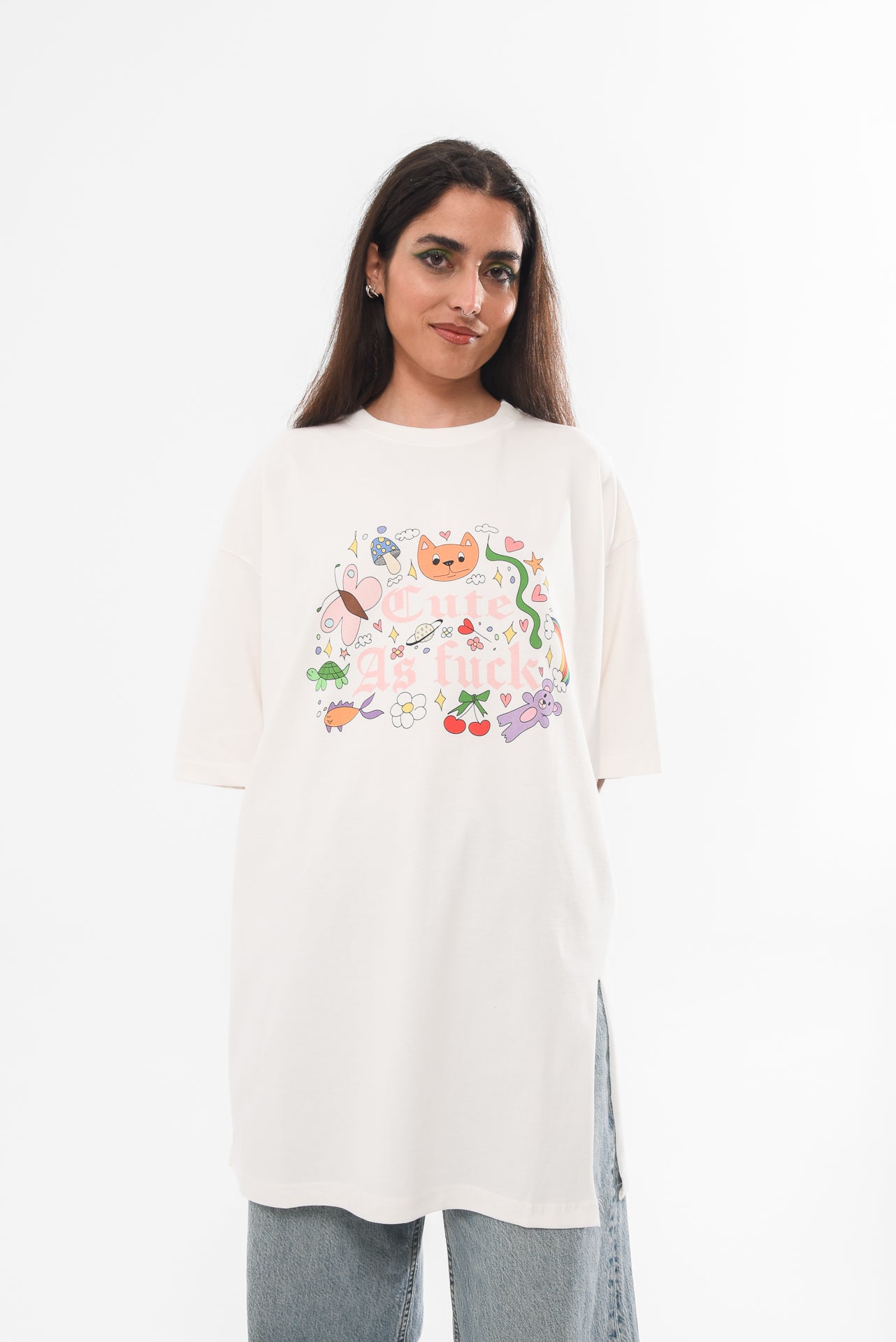 Cute AF - White Slit T-shirt