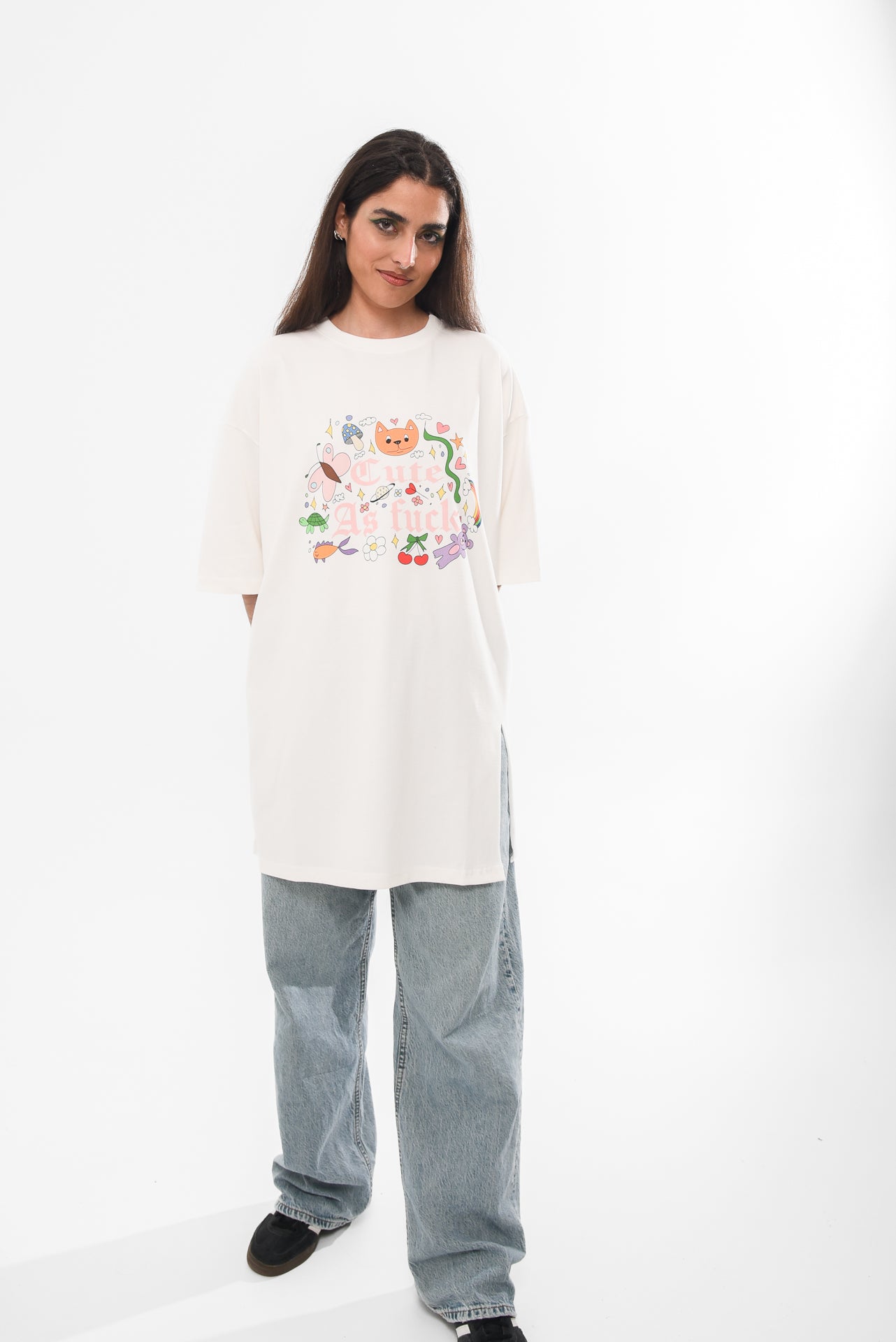 Cute AF - White Slit T-shirt