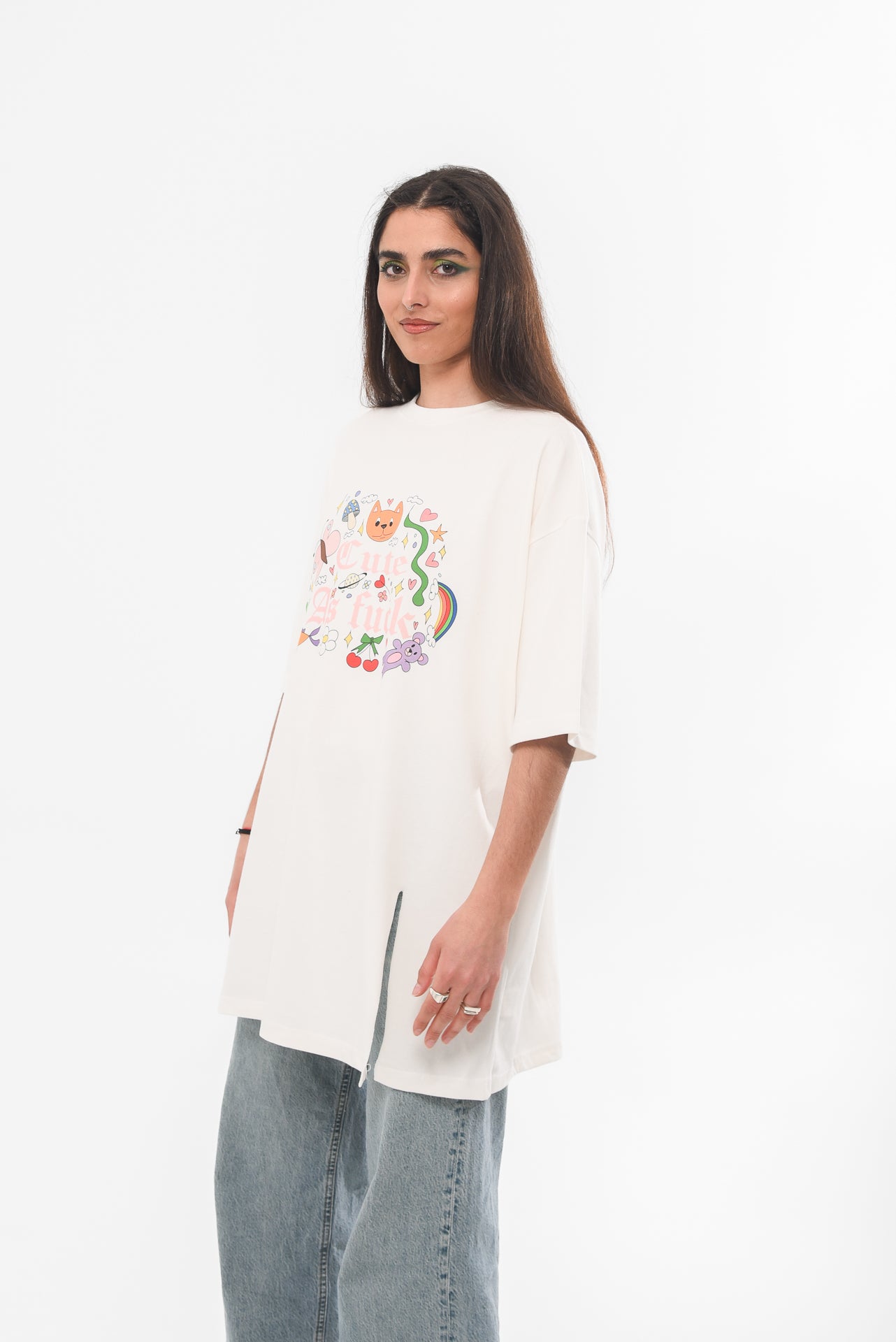 Cute AF - White Slit T-shirt