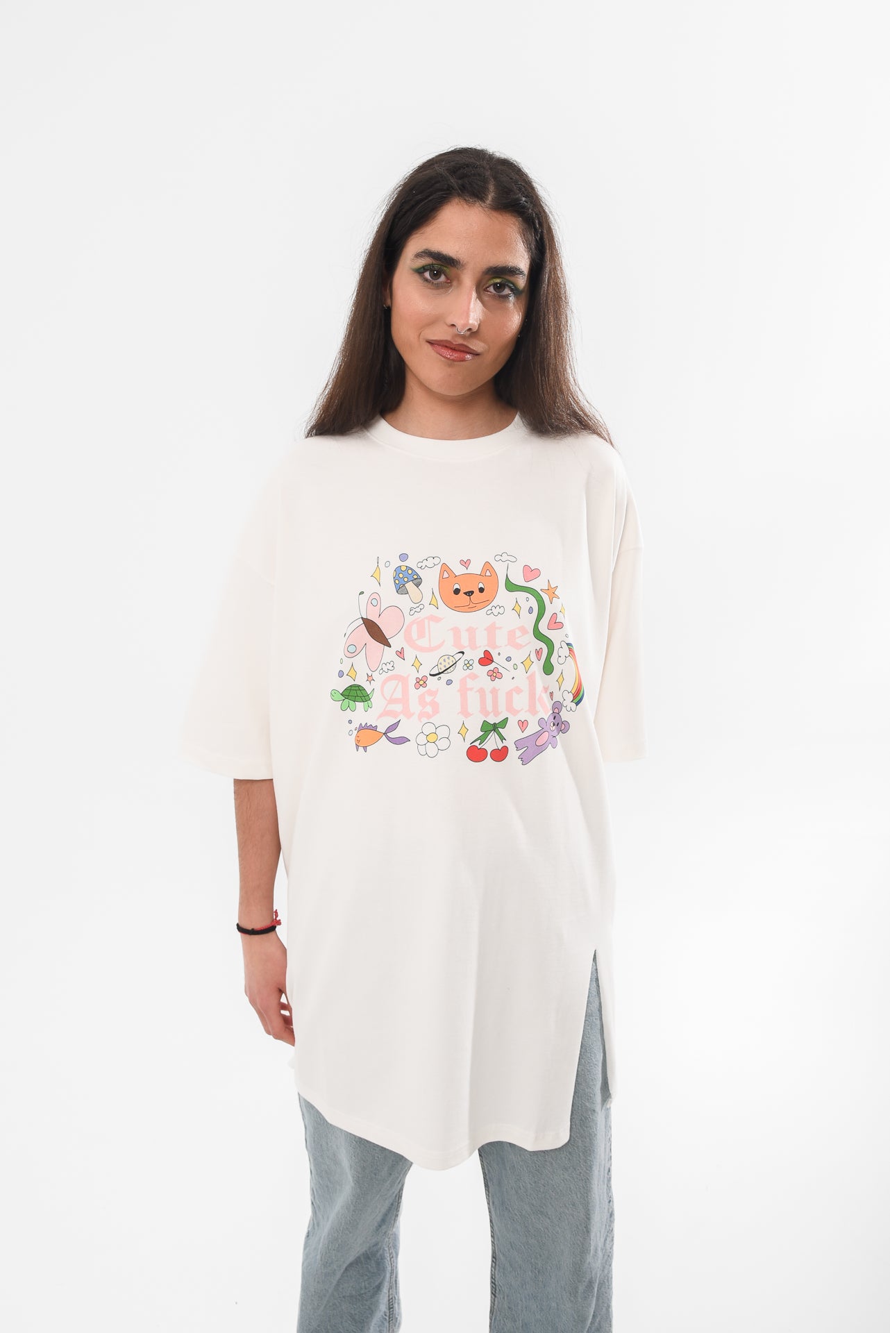 Cute AF - White Slit T-shirt
