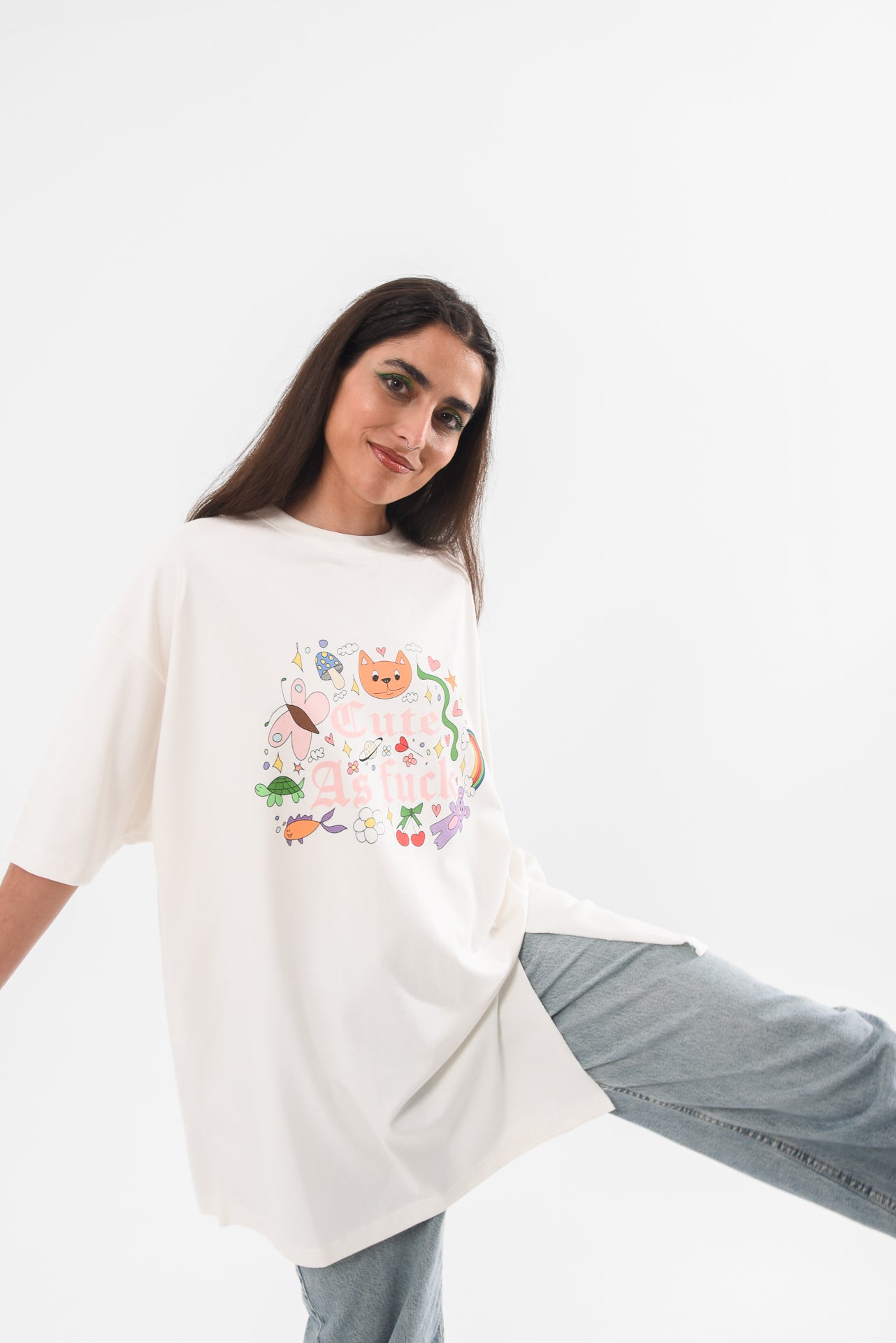 Cute AF - White Slit T-shirt