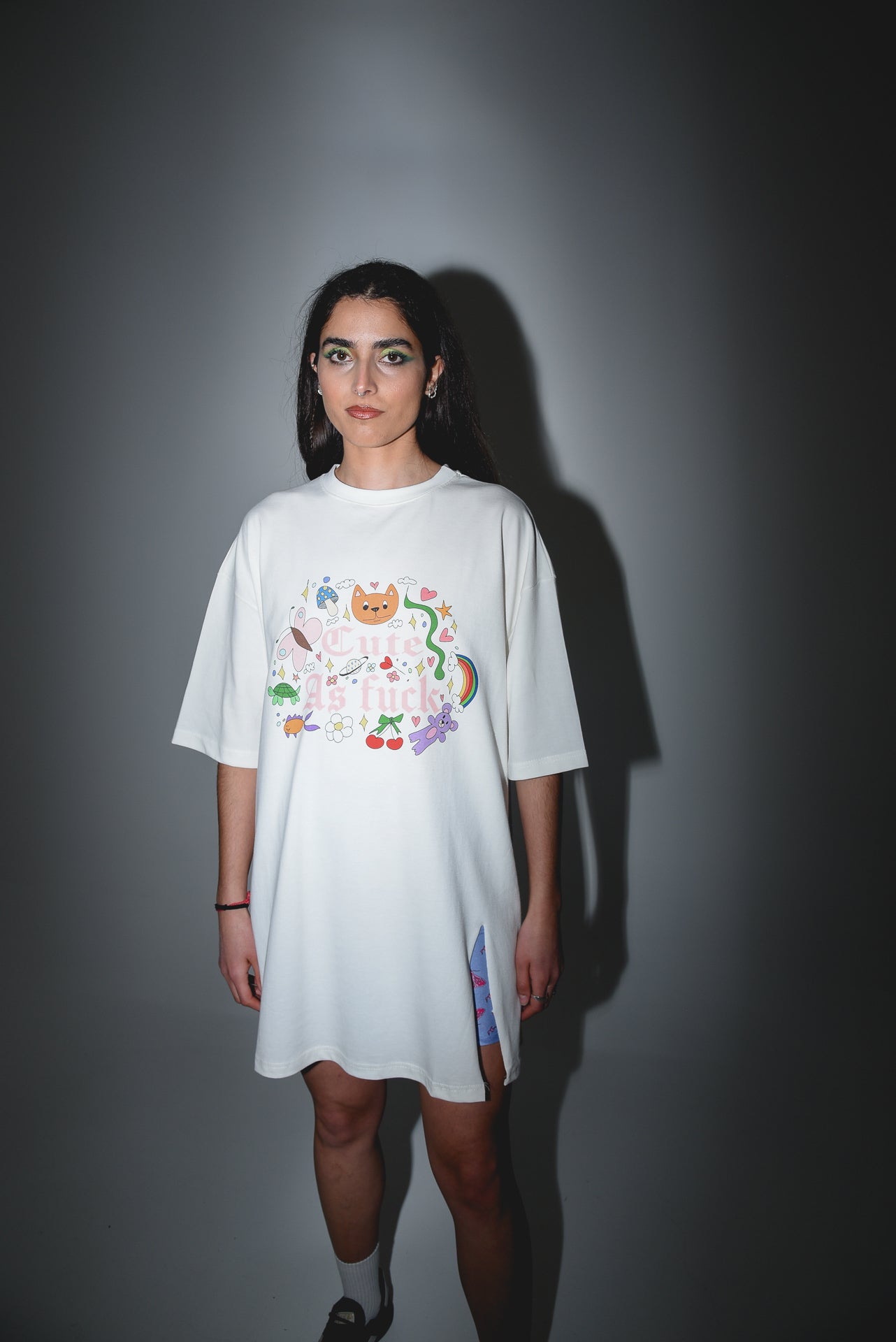 Cute AF - White Slit T-shirt