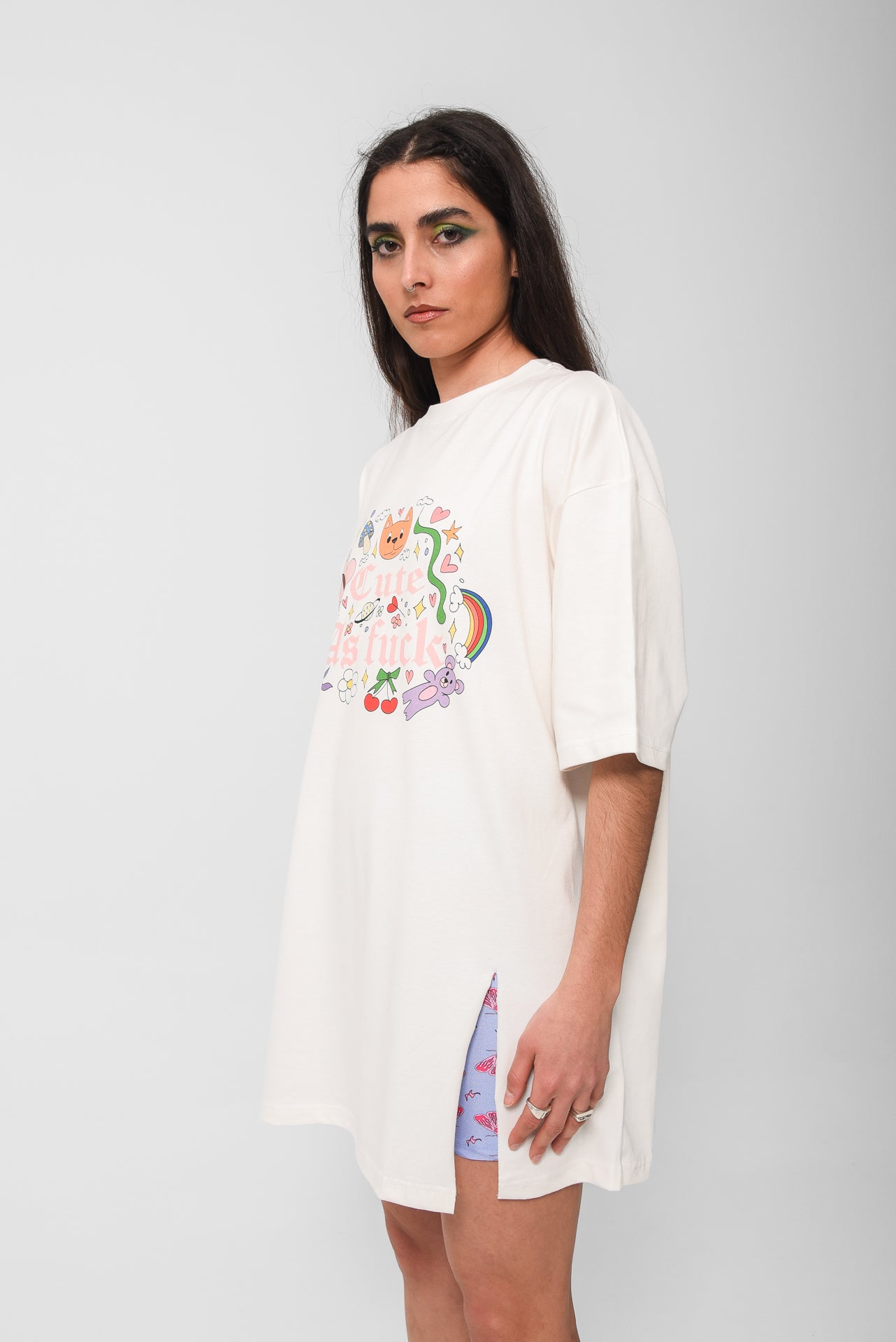 Cute AF - White Slit T-shirt