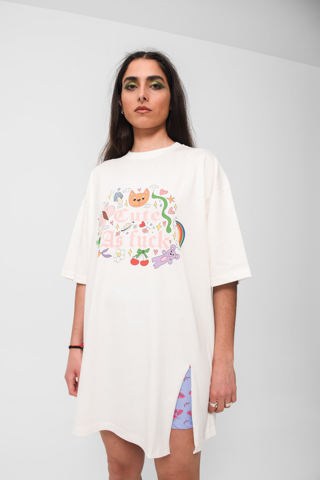 Cute AF - White Slit T-shirt