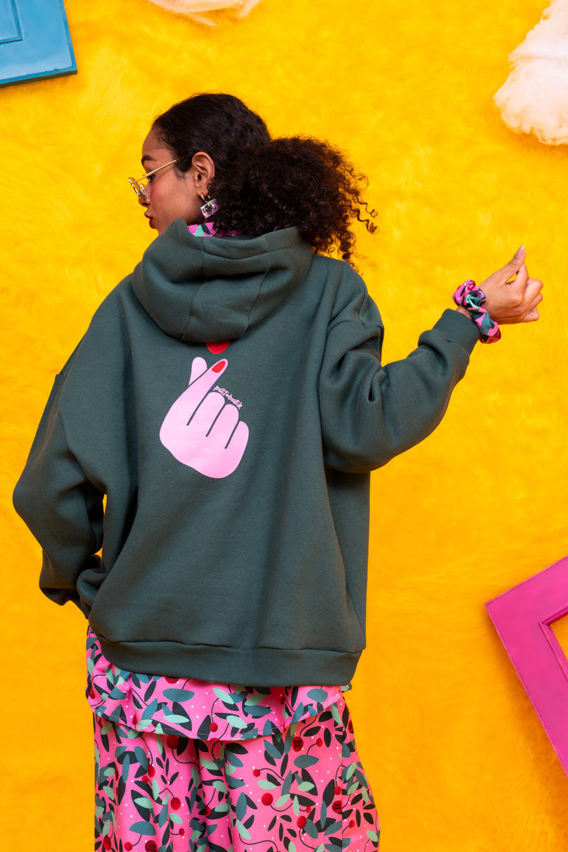 Hoodie Φούτερ Blouse Green Love Hand Μπλούζα Με Κουκούλα Petit Boutik