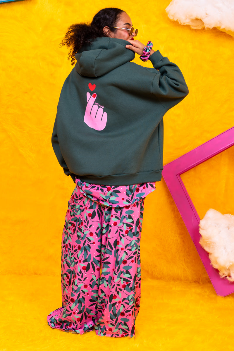 Hoodie Φούτερ Blouse Green Love Hand Μπλούζα Με Κουκούλα Petit Boutik
