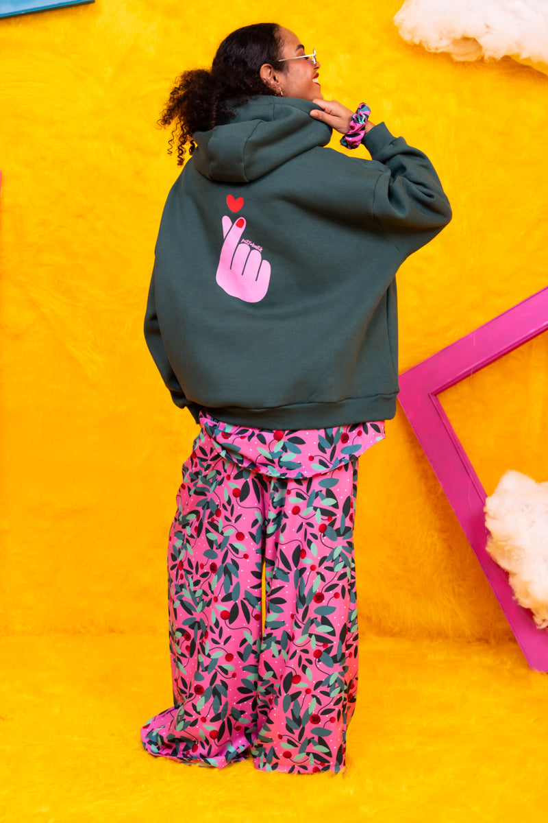 Hoodie Φούτερ Blouse Green Love Hand Μπλούζα Με Κουκούλα Petit Boutik