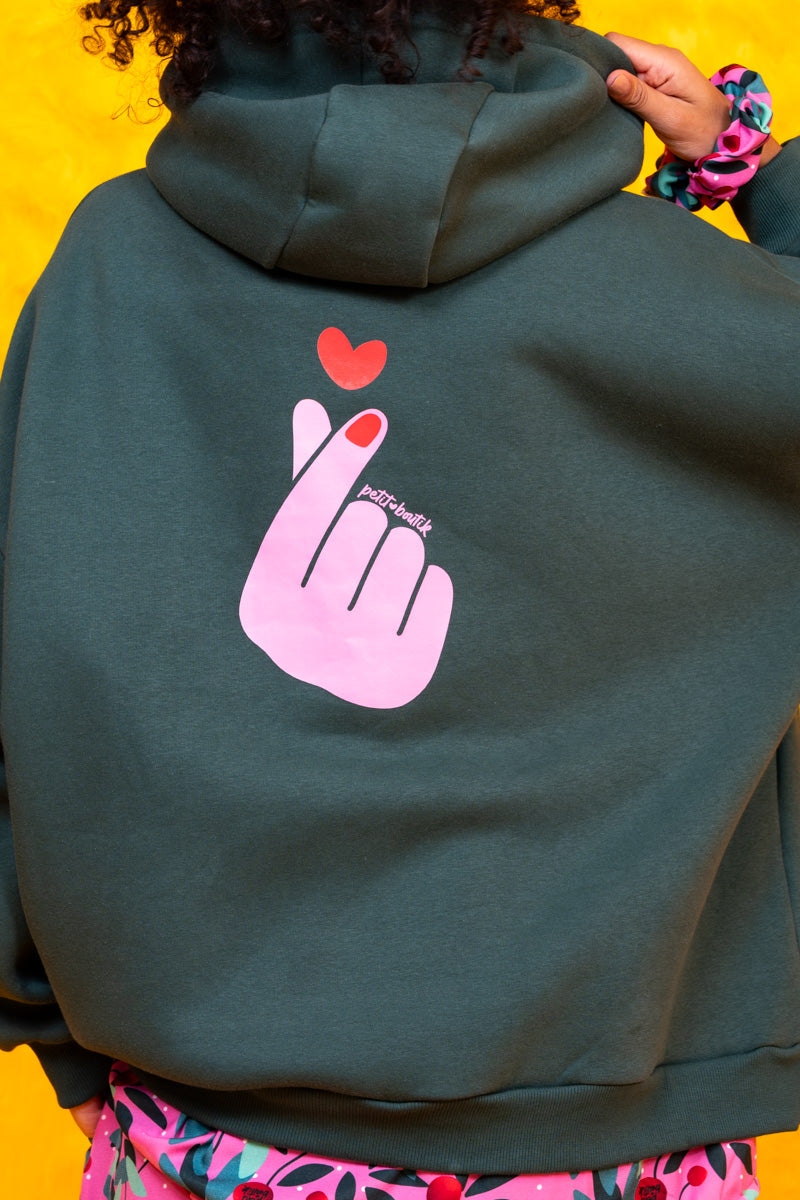 Hoodie Φούτερ Blouse Green Love Hand Μπλούζα Με Κουκούλα Petit Boutik