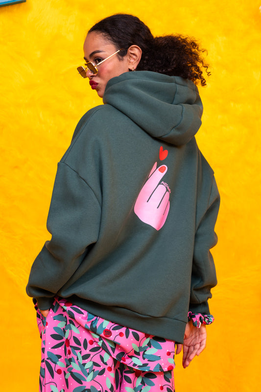 Hoodie Φούτερ Blouse Green Love Hand Μπλούζα Με Κουκούλα Petit Boutik
