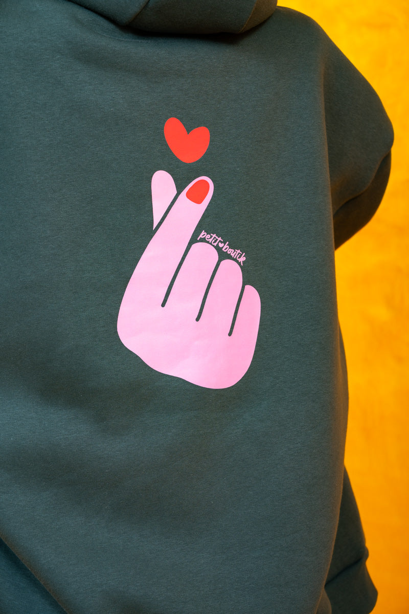 Hoodie Φούτερ Blouse Green Love Hand Μπλούζα Με Κουκούλα Petit Boutik