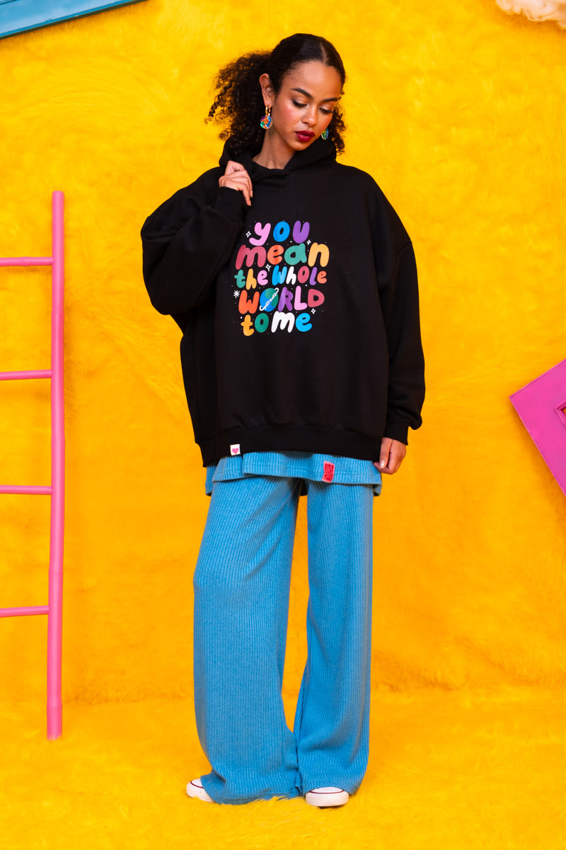 Hoodie Φούτερ Blouse Black Whole Word Μπλούζα Με Κουκούλα Petit Boutik