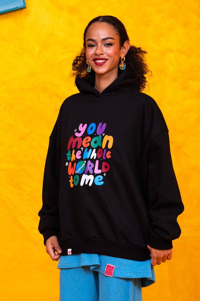 Hoodie Φούτερ Blouse Black Whole Word Μπλούζα Με Κουκούλα Petit Boutik