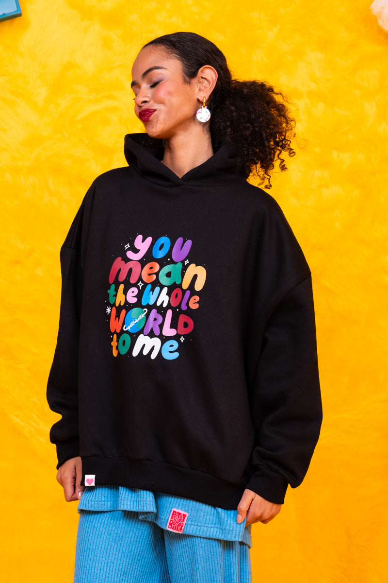 Hoodie Φούτερ Blouse Black Whole Word Μπλούζα Με Κουκούλα Petit Boutik