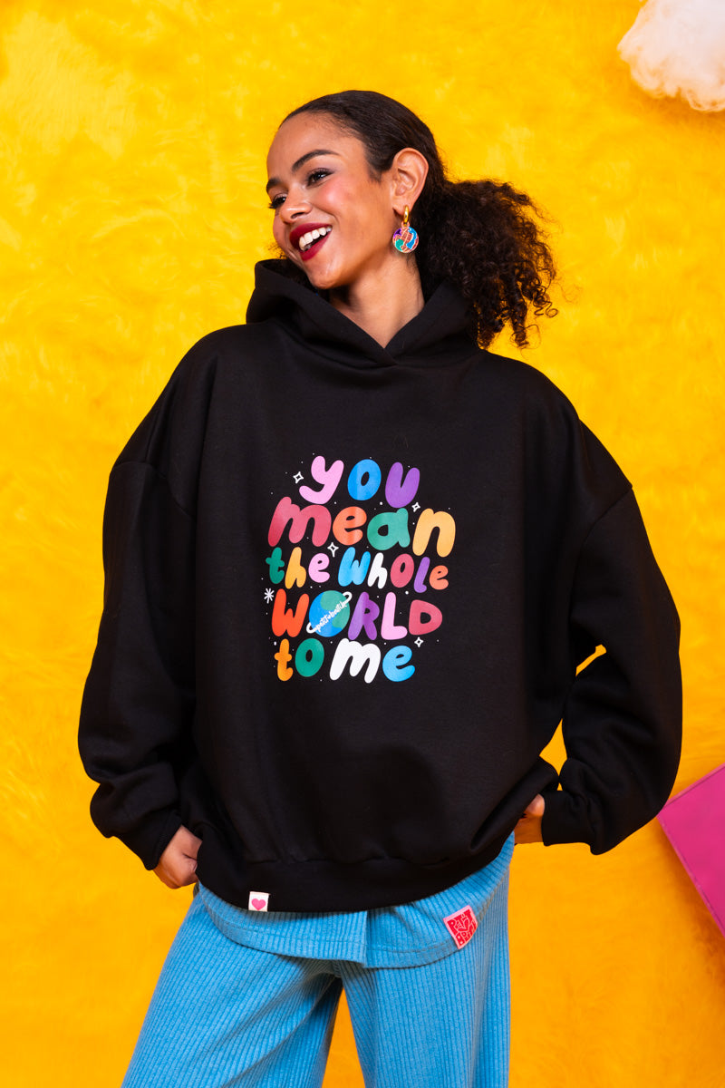 Hoodie Φούτερ Blouse Black Whole Word Μπλούζα Με Κουκούλα Petit Boutik