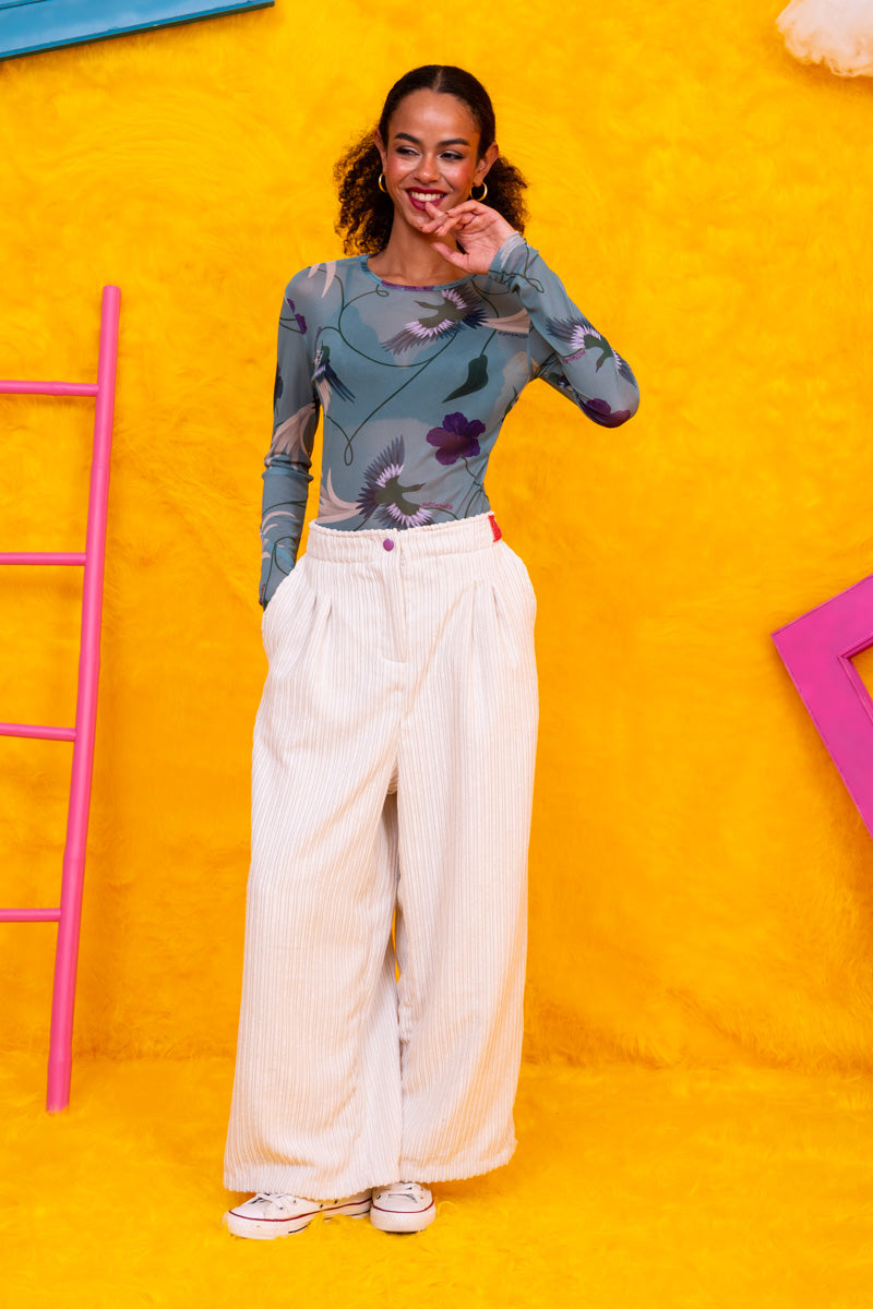 Roxie Blouse Ημιδιάφανη Mint Birds Τούλι Μπλούζα Petit Boutik