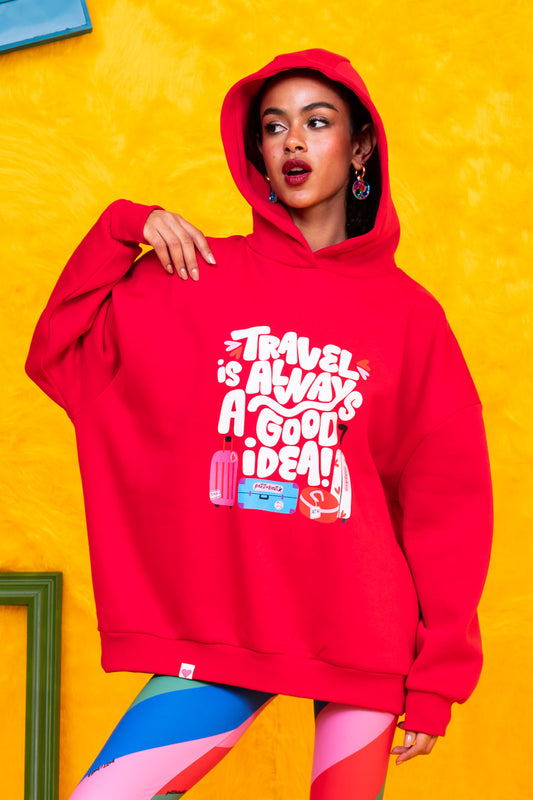 Hoodie Φούτερ Blouse Red Travel Μπλούζα Με Κουκούλα Petit Boutik