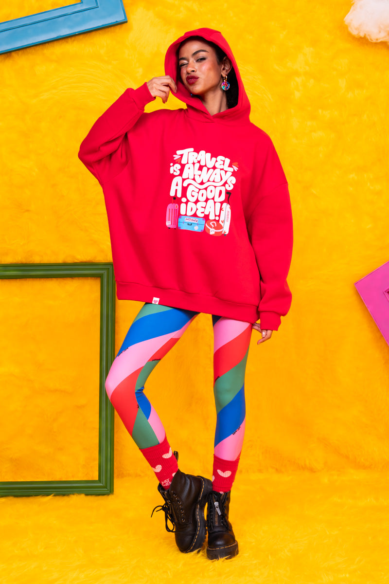 Hoodie Φούτερ Blouse Red Travel Μπλούζα Με Κουκούλα Petit Boutik
