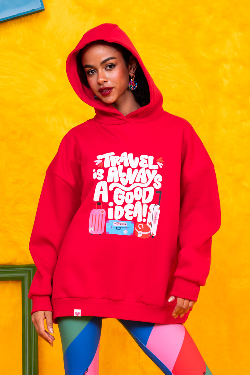Hoodie Φούτερ Blouse Red Travel Μπλούζα Με Κουκούλα Petit Boutik