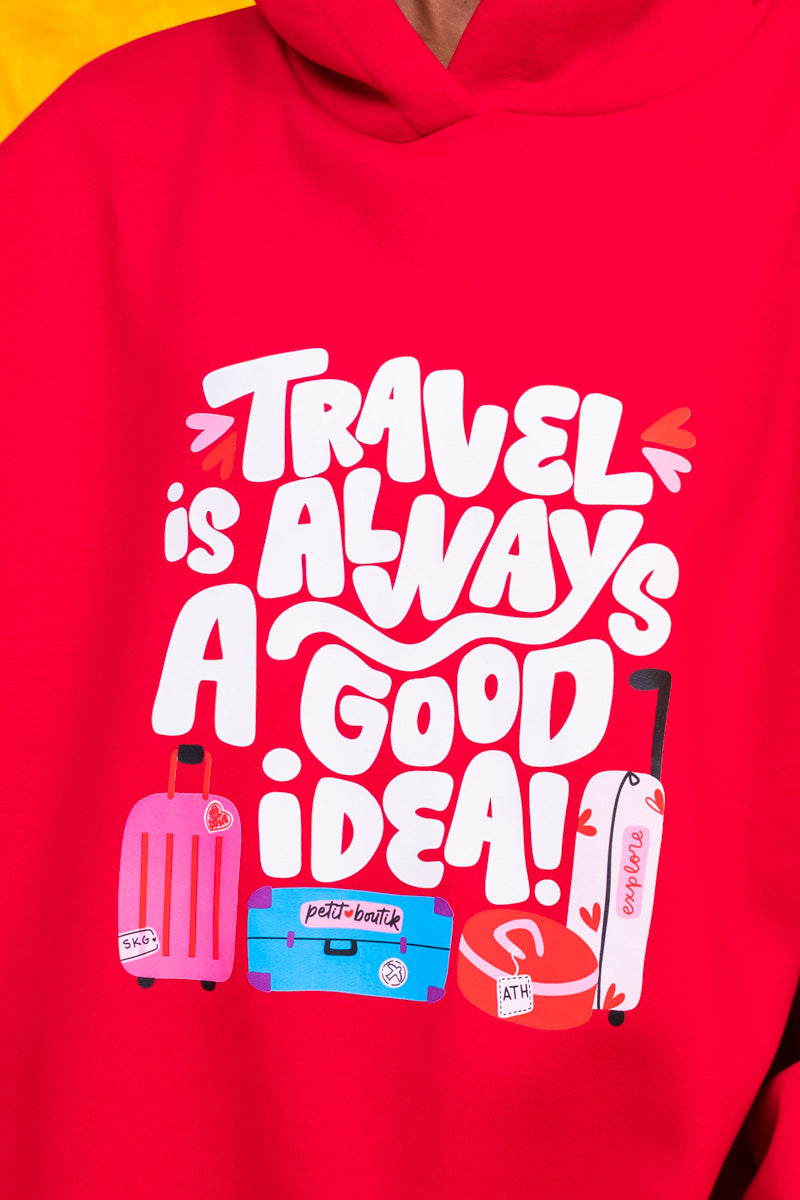 Hoodie Φούτερ Blouse Red Travel Μπλούζα Με Κουκούλα Petit Boutik