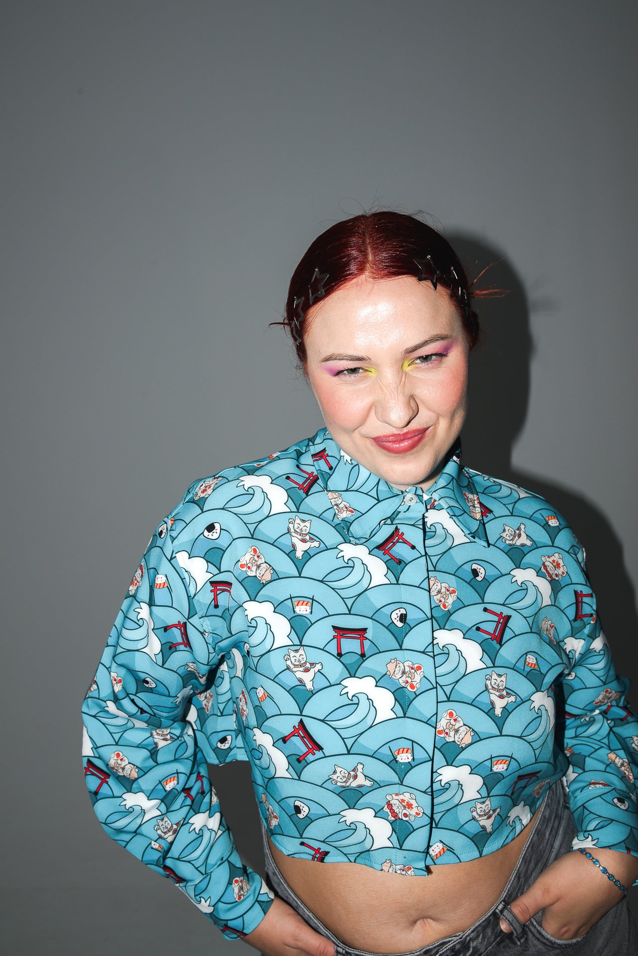 Maneki Neko - Print crop shirt