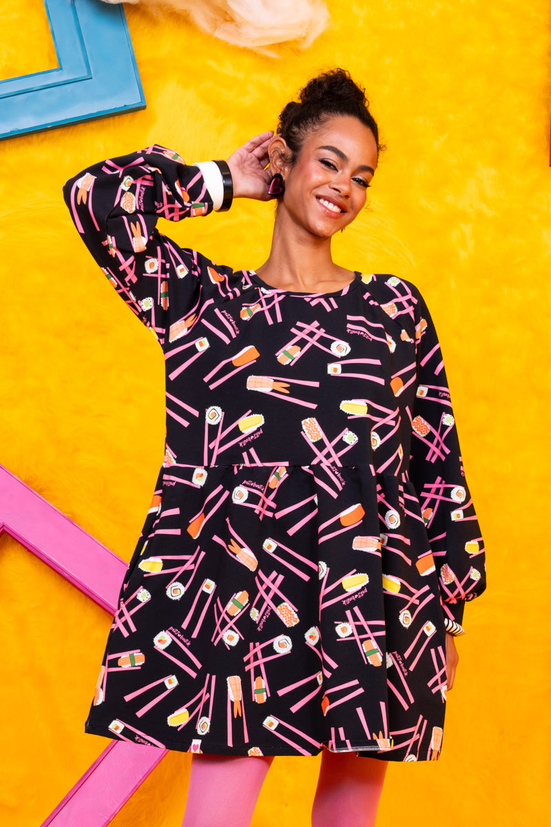 Melina Mini Dress Black Sushi Φούτερ Φόρεμα με Τσέπες Petit Boutik