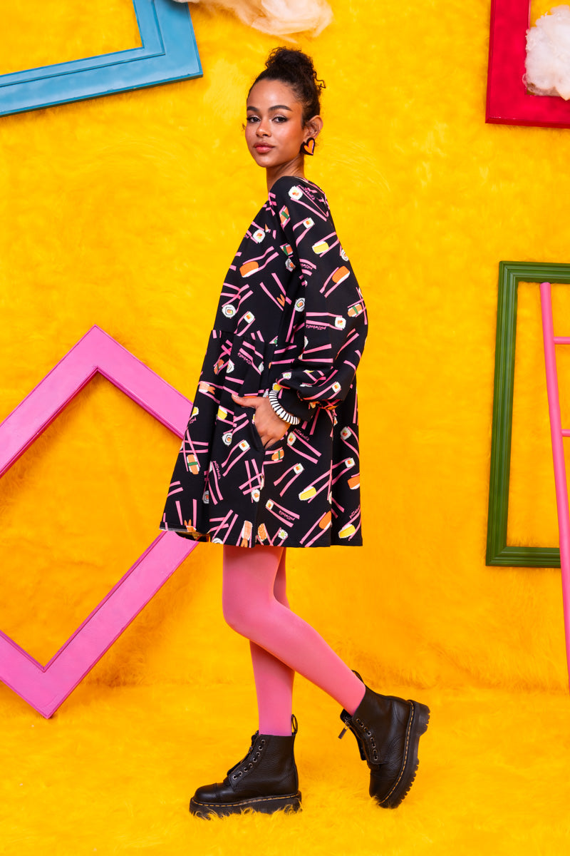 Melina Mini Dress Black Sushi Φούτερ Φόρεμα με Τσέπες Petit Boutik