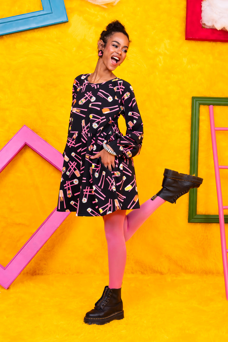 Melina Mini Dress Black Sushi Φούτερ Φόρεμα με Τσέπες Petit Boutik