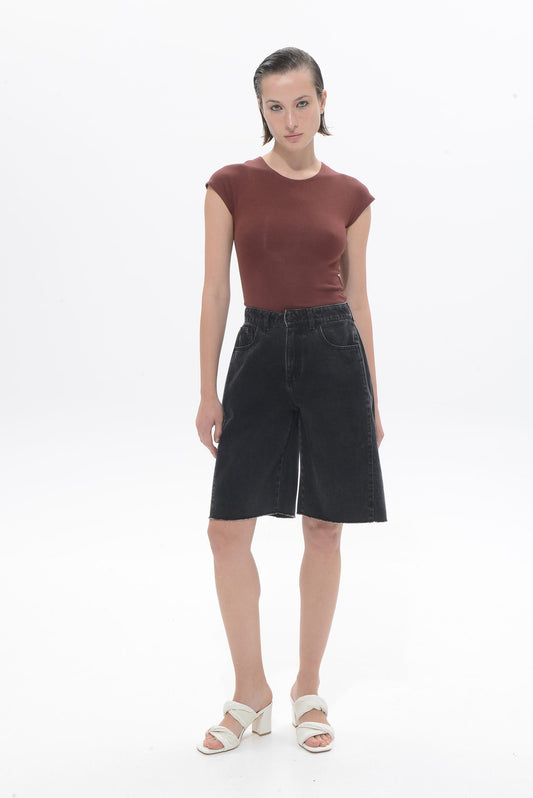 Amelia Denim Bermuda – Stone Black