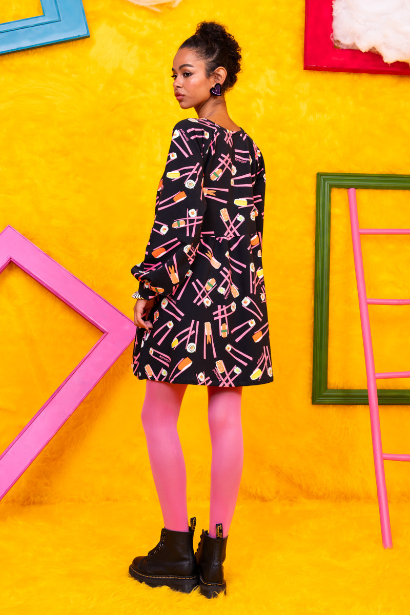Melina Mini Dress Black Sushi Φούτερ Φόρεμα με Τσέπες Petit Boutik
