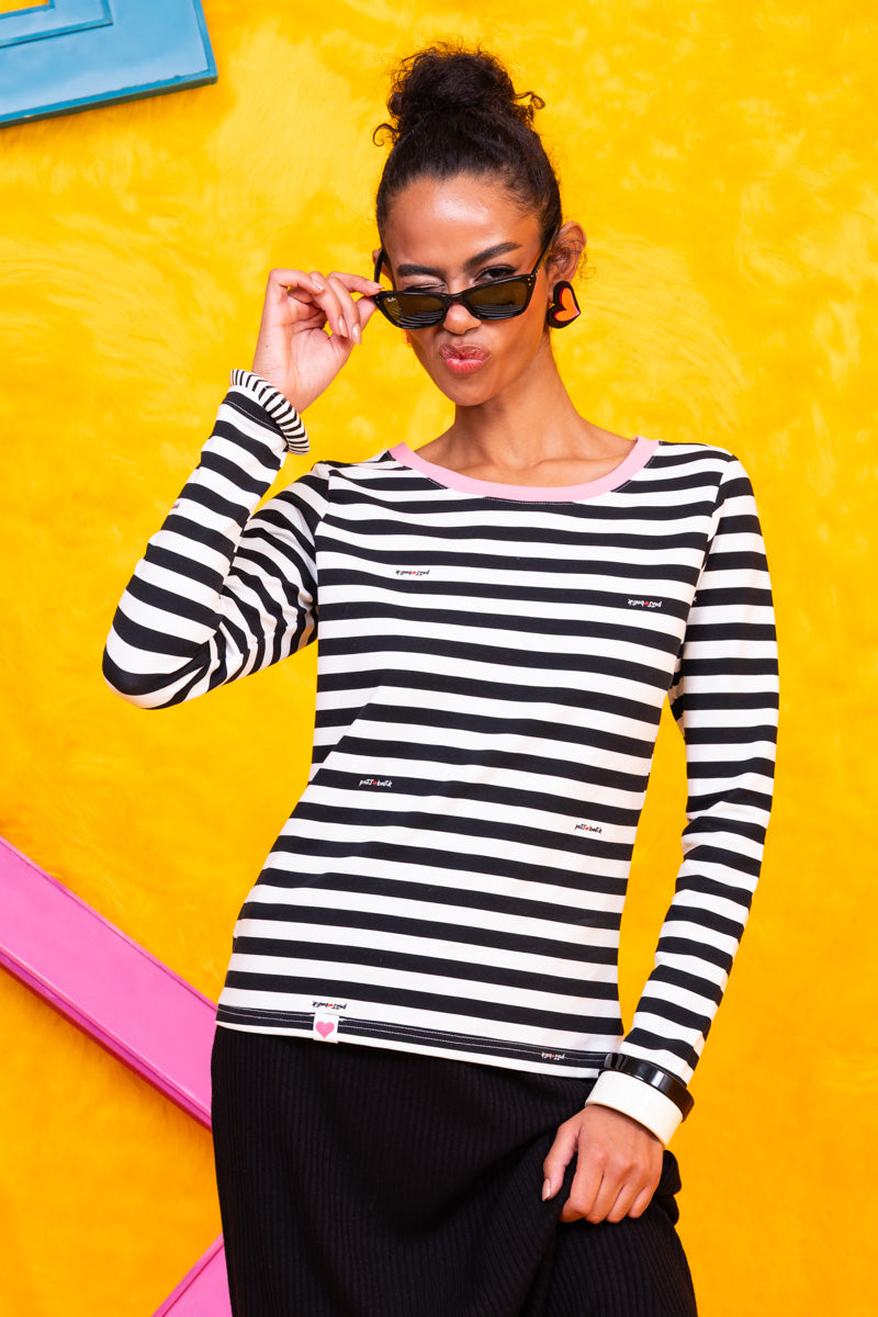 Monica Blouse Black and White Stripes Μακρυμάνικο Μπλουζάκι Petit Boutik